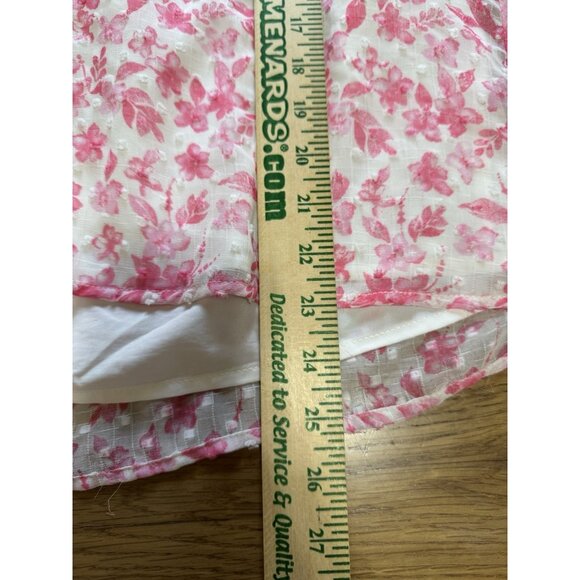 Skies Are Blue White and Pink Floral Print Smocked Flutter Sleeve Blouse Medium - Picture 4 of 9